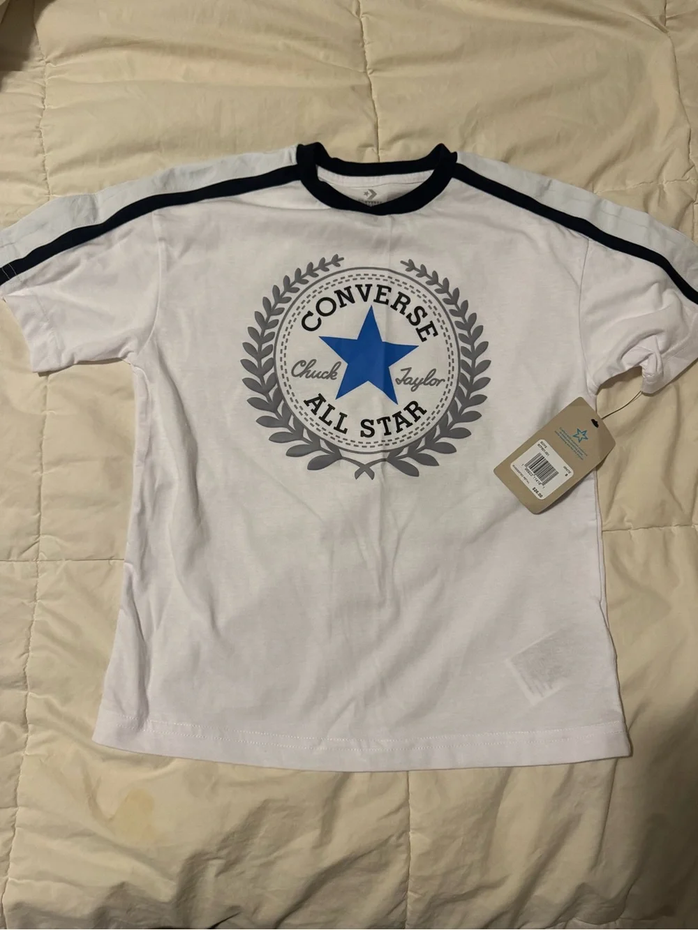 Converse Chuck Taylor All Star White & Blue Logo Kids T-Shirt